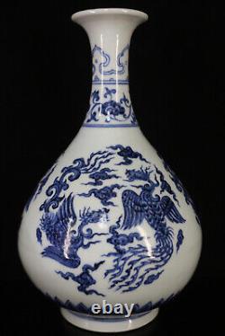 Chinese Blue&white Porcelain HandPainted Exquisite Phoenix Pattern Vase 20443