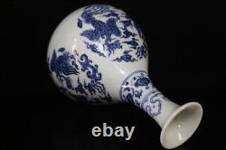 Chinese Blue&white Porcelain HandPainted Exquisite Phoenix Pattern Vase 20443