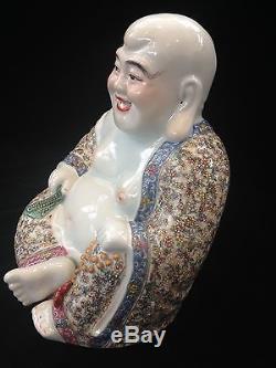 Chinese Canton Porcelain Smiling Large Buddha Man