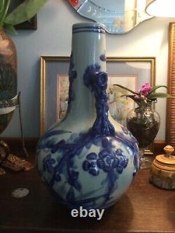 Chinese Canton Style Porcelain Blue Glazed Bottle Vases 20th C