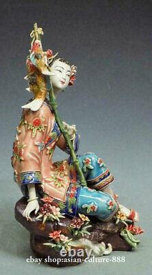 Chinese Ceramic Lady Figurine Wucai Porcelain Fish Figurine Fishing & Harvest