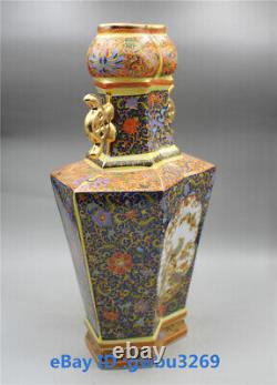 Chinese Cloisonne Porcelain Handwork Painted Flowers Vase wYongzheng Mark 21572