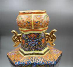 Chinese Cloisonne Porcelain Handwork Painted Flowers Vase wYongzheng Mark 21572