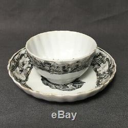 Chinese Export 18th C Grisaille Gilt Porcelain Tea bowl cup & Saucer Qianlong