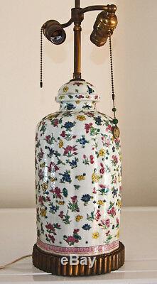 Chinese Export Famille Flower Porcelain Vase Lamp antique