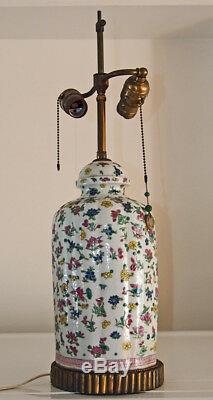 Chinese Export Famille Flower Porcelain Vase Lamp antique