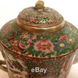 Chinese Export Famille Rose Medallion Porcelain Teapot 19th Century Twisted
