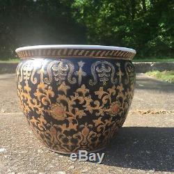 Chinese Famille Rose Bowl Noire Jardiniere Planter Fish Bowl
