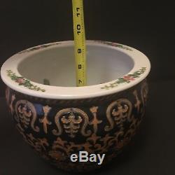 Chinese Famille Rose Bowl Noire Jardiniere Planter Fish Bowl