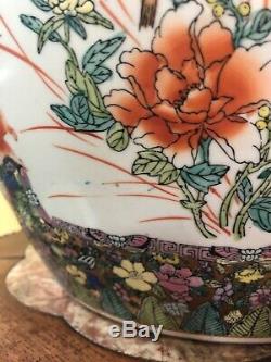Chinese Famille Rose Medallion Porcelain Fish Bowl Planter Lg Butterflies Marked