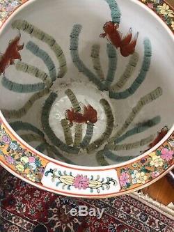 Chinese Famille Rose Medallion Porcelain Fish Bowl Planter Lg Butterflies Marked