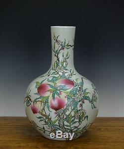 Chinese Famille Rose Peach Longevity Globular Porcelain Vase