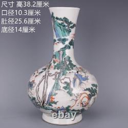 Chinese Famille Rose Porcelain Qing Kangxi Pine Figure Painting Vase 15.0 inch