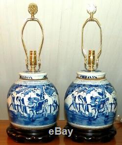 Chinese GINGER JAR LAMPS Blue & White Porcelain Qilin Foo Dog One or Pair 2G