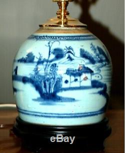 Chinese GINGER JAR Lamps PAIR Blue & White Porcelain Canton (3W)