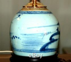 Chinese GINGER JAR Lamps PAIR Blue & White Porcelain Canton (3W)