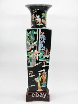 Chinese Large antique slab constructed porcelain famille verte Vase 19th Century