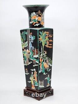 Chinese Large antique slab constructed porcelain famille verte Vase 19th Century