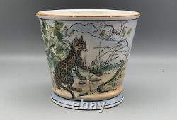 Chinese Late Qing/Republic Porcelain Cachepot Hand Painted Lynx Cat
