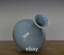 Chinese Longevity Sky Blue Glazed Fish Basket Porcelain Vase
