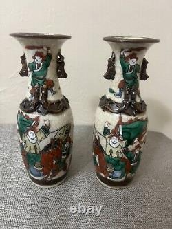 Chinese Nanking Porcelain Crackle Baluster Warrior Vase Qing Era