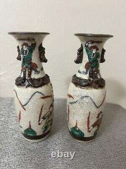 Chinese Nanking Porcelain Crackle Baluster Warrior Vase Qing Era