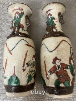 Chinese Nanking Porcelain Crackle Baluster Warrior Vase Qing Era