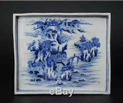Chinese Old Blue Porcelain Rectangle Suiban / W 31.2 × D 26.2 × H 3.5cm