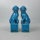 Chinese Old Pair Marked Blue Glaze Porcelain Foo Dog Statues