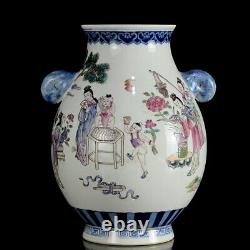 Chinese Pastel Porcelain HandPainted Exquisite Figure Vase 20226