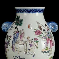 Chinese Pastel Porcelain HandPainted Exquisite Figure Vase 20226