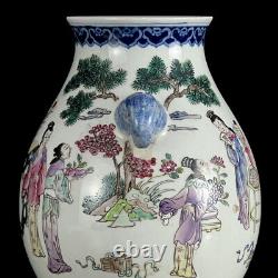 Chinese Pastel Porcelain HandPainted Exquisite Figure Vase 20226