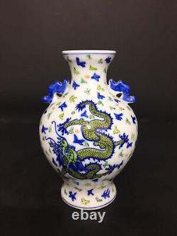 Chinese Pastel Porcelain Handmade Exquisite Dragon Pattern Vase 13472