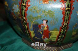 Chinese Planter Bowl-Porcelain Pottery-8 Sided Scenes-Women Roosters-Signed