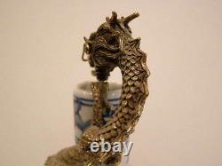Chinese Porcelain Blue & White Dragon Vase With Silver Dragon Encircling It