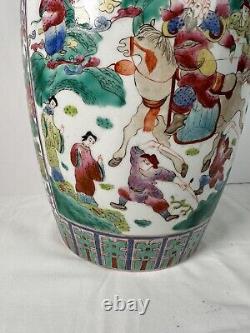 Chinese Porcelain Famille Rose Vase Warrior Floral Family 14'