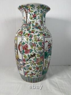 Chinese Porcelain Famille Rose Vase Warrior Floral Family 14'