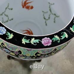 Chinese Porcelain Fish Bowl on Stand with Round Glass Top Dining or Center Table