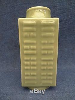 Chinese Porcelain Green Celadon Cong Vase Six-character Underglaze Blue Drilled