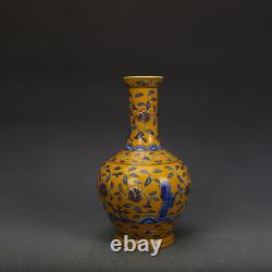 Chinese Porcelain Ming Chenghua Yellow Blue And White Floral Pattern Vases 9.05