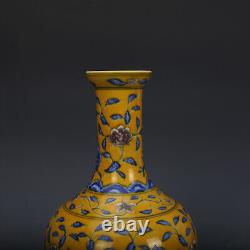 Chinese Porcelain Ming Chenghua Yellow Blue And White Floral Pattern Vases 9.05