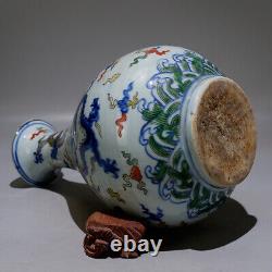 Chinese Porcelain Ming Xuande Multicolored Dragon Pattern Yuhuchun Vase 12.59'