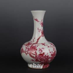 Chinese Porcelain Qing Dynasty Kangxi Carmine Red Flowers and Birds Vase 13.85'