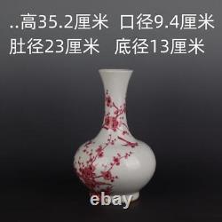 Chinese Porcelain Qing Dynasty Kangxi Carmine Red Flowers and Birds Vase 13.85'