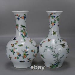 Chinese Porcelain Qing Dynasty Kangxi Multicolored Flowers and Birds Vase 10.55