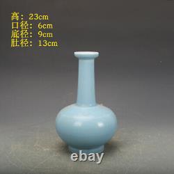 Chinese Porcelain Qing Dynasty Qianlong Sky Blue Glaze Vase 9.05 Inch