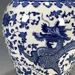 Chinese Porcelain Qing Qianlong Blue and White Dragon Double Eared Vase 11.81