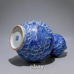 Chinese Porcelain Qing Qianlong Blue and White Dragon Gourd Vase 13.18 Inch