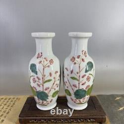 Chinese Porcelain Qing Tongzhi Famille Rose Cordyceps Sinensis Vase A Pair 9.84