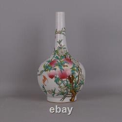 Chinese Porcelain Qing Yongzheng Famille Rose Nine Peach Pattern Vases 15.35'